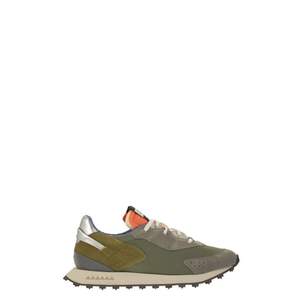 RUN OF Men's Technical Fabric and Suede Low-Top Sneakers Men GREEN/SILVER